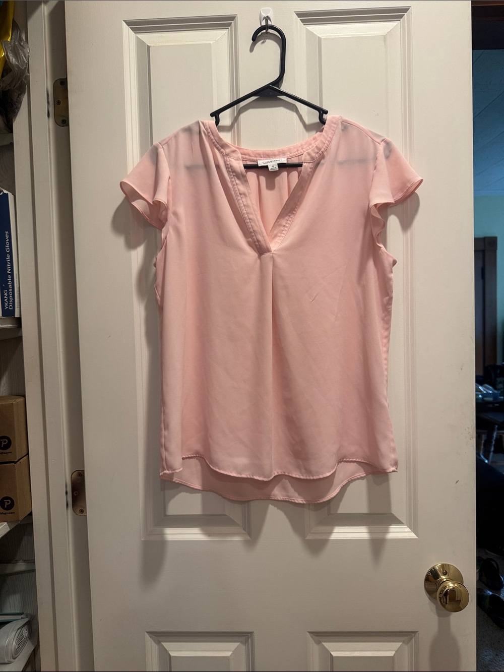 Calvin Klein Blush Pink V-Neck Flutter Sleeve Blouse